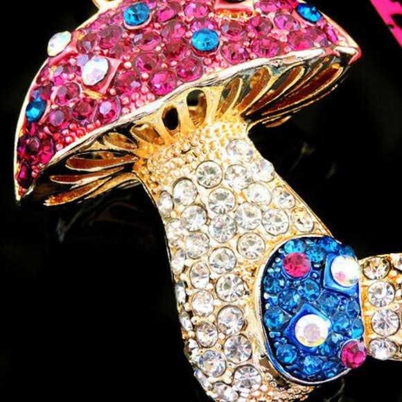 Cute Pink, Aqua & Clear Crystal Mushroom Necklace - Picture 1 of 2